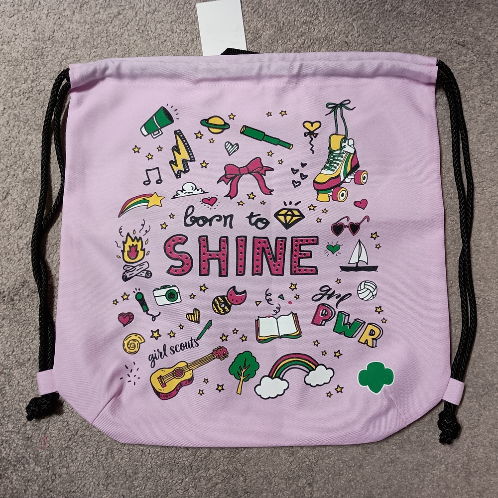 NWT Girl Scouts "Born To Shine" Pink Drawstring Bag